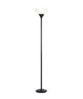 Modern Torchiere Floor Lamp In Black With White Frosted Shade, 70 Inch Tall Uplight, 150 Watt Incandescent, 3 Way Rotary Switch