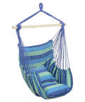 Heavy Duty Hammock Chair Hanging Rope Swing With Steel Spreader Bar For Indoor And Outdoor Relaxation Macrame Seat With Two Cushions Supports Up To 550 Lbs Blue Green Stripe