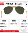RB3030 Pilot Shape Non Polarized Shades For Men And Women With Green Lenses Unisex Eyewear Kit Included Perfect For Formal And Casual Wear