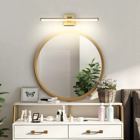 Modern LED Vanity Light Fixture For Bathroom With Rotatable 270 Degree Brass Aluminum Wall Mount Sconce, 3000K Warm White Glow over mirror