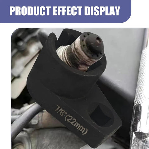 Offset Oxygen Sensor Socket 3/8 Drive 7/8 Inch 22mm 6-Point O2 Sensor Wrench Tool installed in vehicle engine