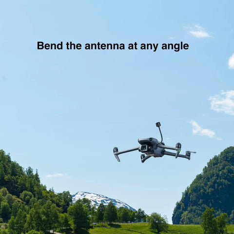 5.8GHz Long Range FPV Antenna Pack on RC drone flying over landscape, showcasing flexibility and signal stability.
