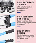 Beefy Heavy Duty Battery Cable Lug Crimping Tool With Rotating Dies For AWG Ten To One Zero, ergonomic handles and durability details.