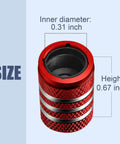 Red tire valve stem cap cover with 0.31-inch diameter and 0.67-inch height, showcasing 5 Pack Tire Valve Stem Cap Covers With Metal Shell And Plastic Liner Anti Corrosion Leak Proof American Flag Design For Car Truck Motorcycle And Bike Red.