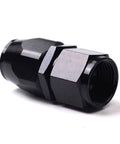 Close-up of a black rotary swivel end from 12AN 10Ft Universal Braided Stainless Steel Fuel Line Kit With Nylon CPE Hose And 6 Rotary Swivel Ends