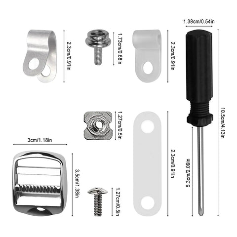 Components from Complete Helmet Repair Kit 80 Piece Set With Box And Screwdriver Includes 6 Chin Buckles 12 R Shape Visor Clips