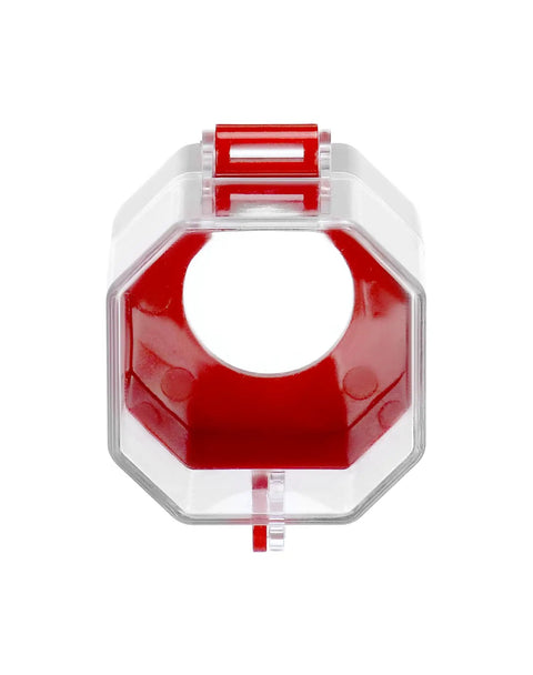 Front view of Emergency Stop Button Covers 4 Pack Plastic Switch Shields Lockout Covers for Toggle and Push Buttons UV Resistant Tamper Proof Protection