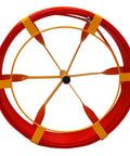 Professional Grade Jobsite Tough Traceable Cable Puller Rodder With Quick Release Ez Reel And Hella Rugged Composite Core For Smooth Wire Pullin 5 16 X 800 Feet Metric Scale, red cable on yellow reel.