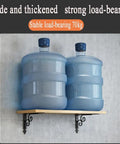 Heavy Duty Corner Brackets Four Pack L Shape Shelf Supports Rust Proof Iron Angle Braces For Secure Wall Mounting on a shelf with water bottles.