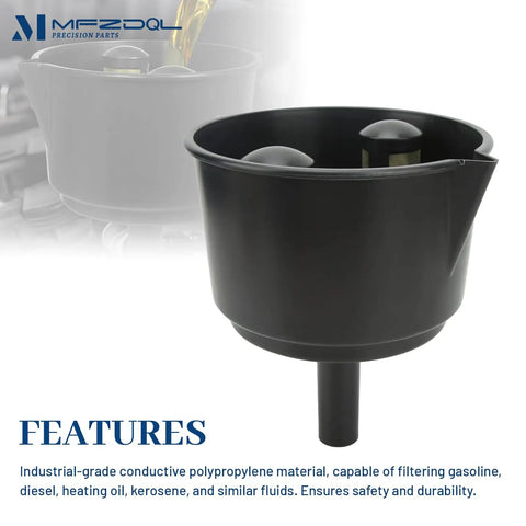 Heavy Duty Universal Fuel Filter Funnel With Tough Mesh Screen 12 Gpm Gas Diesel Water Separator side view showing industrial-grade polypropylene