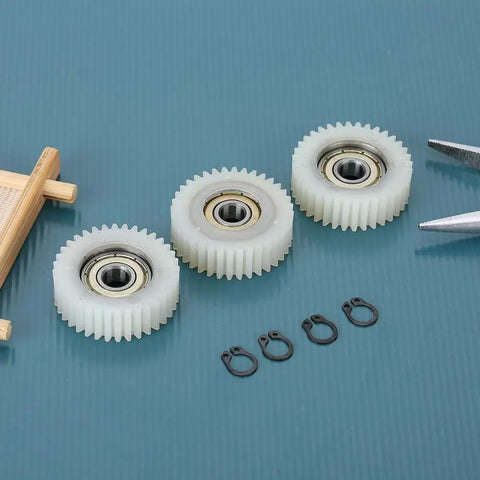 3 Pack 36 Teeth 38mm Nylon Motor Gear For Electronic Motors Clutch Systems, Precision Replacement Gear Set laid out on blue surface