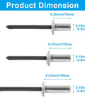 Product dimensions of Aluminum Pop Rivet Kit 120Pcs With Steel Mandrel Dome Head Rivets 3/16 Inch Diameter in 10mm, 12mm, 16mm lengths