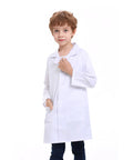 Child wearing Kids Lab Coat For Role Play Science Dress Up White Unisex Size 10 12 Button Front With Front Pockets Machine Washable