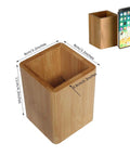 Two Pack Bamboo Pen Holder And Card Stand Set For Home Office And School, Natural Durable Bamboo Desk Organizer dimensions shown