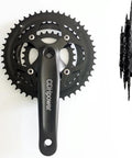Triple Speed Aluminum Alloy Square Crankset 170mm 104 64 BCD 48 38 28T Chainring Set with Crankarms, top and side view