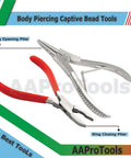 Set Of 2 Ring Opening And Ring Closing Pliers For Body Piercing Captive Bead Tools Stainless Steel With Red Dip Finish