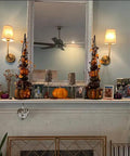 Rustic Wall Sconce With Flared Linen Shade Vertical Mount Bedside Light For Bedroom And Reading Room over a decorated mantel
