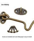 2 Pack Solid Copper Barn Door Latches, Heavy Duty 3 Inch Gate Locks With Hook And Eye, Antique Brass Finish
