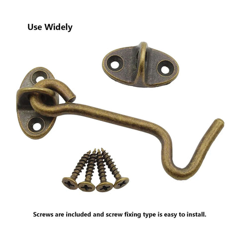2 Pack Solid Copper Barn Door Latches, Heavy Duty 3 Inch Gate Locks With Hook And Eye, Antique Brass Finish