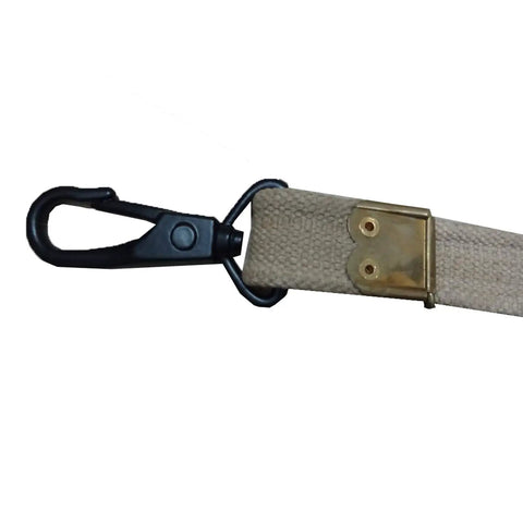 Heavy Duty 60 Inch Khaki Canvas Sling For Bren LMG With Dual Hook Quick Attach Two Snap Hooks Mil Spec Reenactment Gear Detail