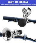 Kick Up Your Ride With This Loud Classic Retro Bike Horn For Nakto Classic Cruiser E-Bike Ensures Safe Cruises And Sharp Alerts During City Commutes Or Neighborhood Journeys chrome bike horn mounted on handlebar, front and side view