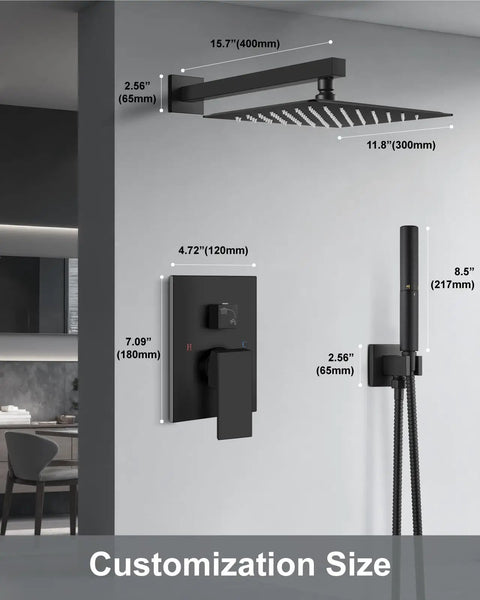 Premium High Pressure Shower System With 12 Inch Rain Head And 2 In 1 Handheld Sprayer Matte Black Wall Mount Fixture With Valve