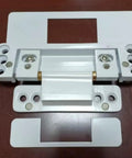 Hidden Door Hinge Invisible Concealed Pivot Adjustable Thickened Hardware, white metal, laid flat, top view