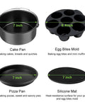 12-Piece Air Fryer Accessories Set Fits Most 4 To 5.8 Qt Fryers For Healthier Cooking Go-To BPA Free Food Grade Materials Includes Cake Pan Pizza Pan Stainless Steel Rack And More Great For Crispy Even Results, featuring cake pan, pizza pan, egg bites mold, silicone mat