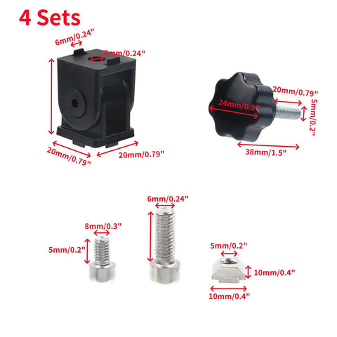 Four Sets 2020 Aluminum Extrusion Profile Connector Kit Black For Heavy Duty DIY Frames Featuring Flexible Hinge Connectors Handles Nuts And Screws For Custom Builds And Projects, 20mm parts