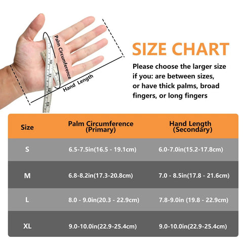 Hand showing size chart for Pro Grade Cut Resistant Gloves Level 5 Food Safe With Stainless Steel Wire For Kitchen Chefs And Butchers