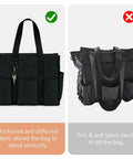 Ultra Large Waterproof Tote Bag For Women With 12 Pockets And Top Zipper Closure comparison of fabric thickness with standing vs tilting
