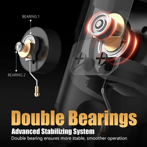Shura-X Wireless Tattoo Machine Kit with double bearing illustration for steady performance and smooth shading.