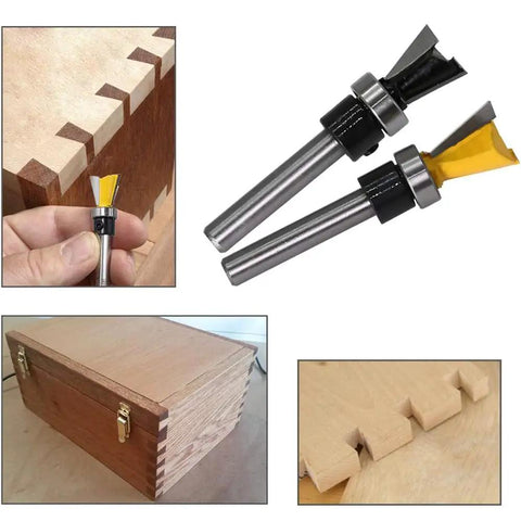 Two Pack Dovetail Router Bits 1 Quarter Inch Shank With Bearing For Woodworking Cutter Set Pro Grade Durable Hard Alloy For Smooth Clean Dovetails And Precise Joinery Perfect For Cabinetry And Drawer Projects