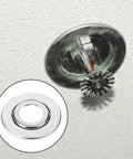 Heavy Duty Stainless Steel Double Disc Fire Sprinkler Cover Plates 20 Pack Ceiling Escutcheon showing installation detail.