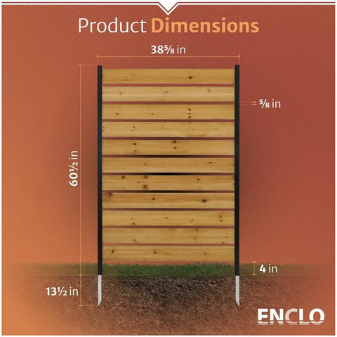 5ft Tall Cedar Wood Privacy Screen No Dig Install Outdoor Fence Panel 3.2ft Wide shown with dimensions