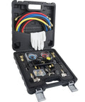 Open case of All In One HVAC Manifold Gauge Set With Hose Kit For Auto AC Systems Pro Grade Compatible With R134A R22 R32 R410A Freon