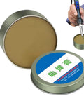 No Clean Solder Flux Paste For Electronics And Plumbing Repairs in a tin with soldering iron, quick wetting and flow control