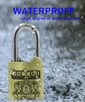 Beefy Heavy Duty Alarm Padlock With 120dB Siren Weatherproof Anti Theft Lock For Doors Storage And Trucks Rugged 12mm Shackle Includes 4 Keys Bronze Finish in rain, demonstrating waterproof feature
