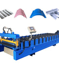 Heavy Duty Hydraulic Pump Station Roof Forming Machine For Steel Panels Rock Solid Cold Roll Forming System Built Damn Tough, showing controls and metal panel examples.