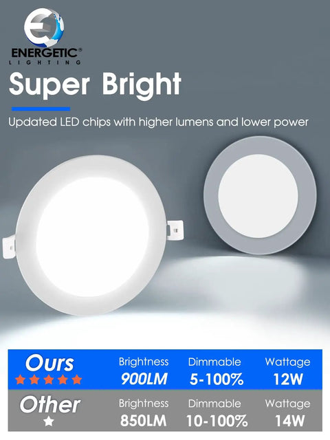 12 Pack 6 Inch Ultra Thin LED Recessed Lighting With Junction Box Canless Wafer Downlight 900 Lumens Dope Brightness 3000K Warm White