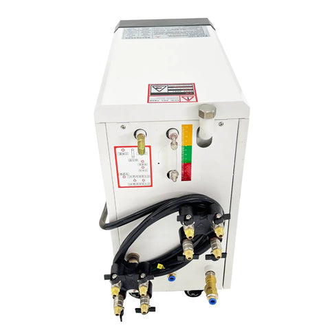 Industrial Oil Temperature Control Unit 12KW 220V 3-Phase With 56 Liters Per Minute Pump Flow, Fast Heating 68-356 F, 20-180 C For Injection Molding, Reactors, Die Casting, And Plastic Processing, Stainless Steel Heating Barrel with front hose ports