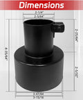 Heavy Duty 2-1/4 To 4 Inch Dust Collection Hose Adapter With Locking Clamp And Cone Reducer dimensions showing size and shape.