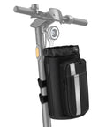 Universal Bike Cup Holder With Phone Pockets for handlebar; adjustable 1.5 to 2.3 inch, anti-slip velcro straps, outdoor black
