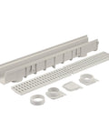 5.5 In Deep Profile Channel Drain Kit With HDPE Grates And End Caps For Driveways, Patios, Pool Decks And Courtyards, Trench And Channel Drainage System, 39.4 In Long, Gray, Includes End Caps disassembled