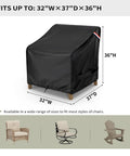 Heavy Duty Waterproof Patio Chair Covers 2 Pack For Deep Seat Outdoor Lounge Chairs Fits Up To 32 W X 37 D X 36 H Inches All Weather Outdoor Furniture Covers Black, showing cover dimensions.