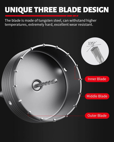 Amazon DAYDOOR 6-5/16 in concrete hole saw with SDS Plus shank; tungsten carbide tipped masonry drill bit
