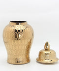 Hassle Free Ceramic Pantry Canisters For Tea Coffee Sugar Spices Totally Sealed Kitchen Storage Jars With Secure Lids in gold finish.