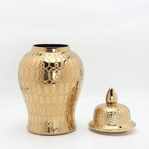 Hassle Free Ceramic Pantry Canisters For Tea Coffee Sugar Spices Totally Sealed Kitchen Storage Jars With Secure Lids in gold finish.