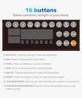 Control panel of cash counter showing 16 buttons, including Batch, Add, Value, and Reset features for efficient operation.