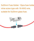 Inline Fuse Holder Kit with 5x20mm fuse and red 18 AWG wire for cars, boats, and home electrical projects, screw type holder.